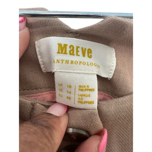 Anthropologie Maeve Tan Office Career High Waisted Wide Leg Dress Pants Size 14 - Picture 2 of 11